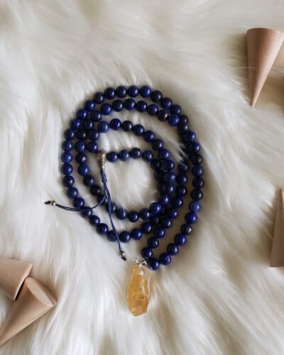 Lapis & Citrine Mala Prayer Beads Necklace