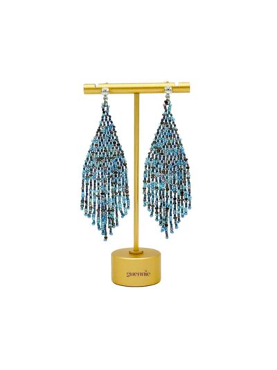 Antique Blue Black Silver Stud Fringe Earrings
