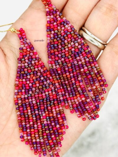 Berry Delight Gold Hook Fringe Earrings
