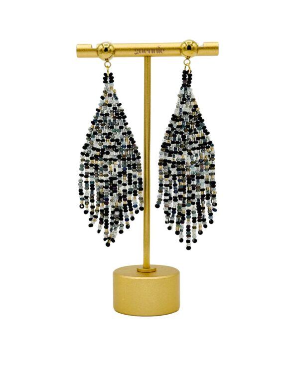 Black, Gray & Gold Fringe Earrings