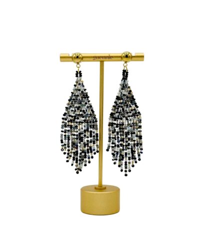 Black, Gray & Gold Fringe Earrings