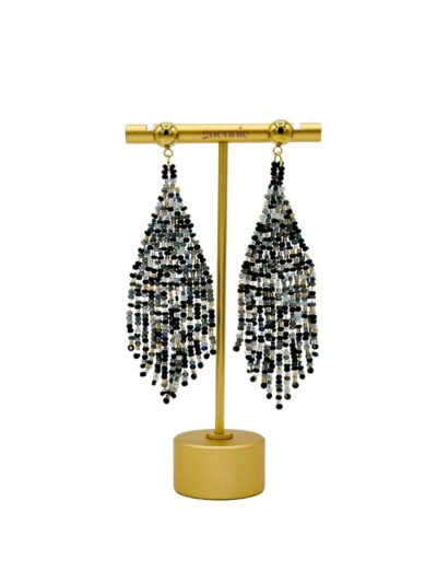 Black, Gray & Gold Fringe Earrings