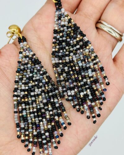 Black, Gray & Gold Fringe Earrings