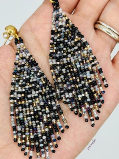 Black, Gray & Gold Fringe Earrings