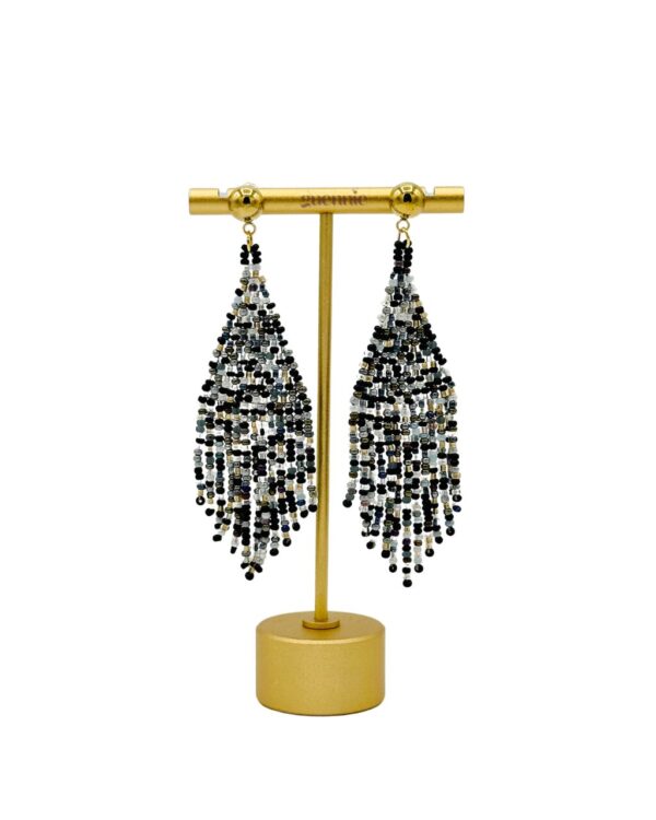 Black, Gray & Gold Fringe Earrings