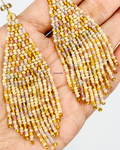 Pearl Elegance Gold Stud Fringe Earrings