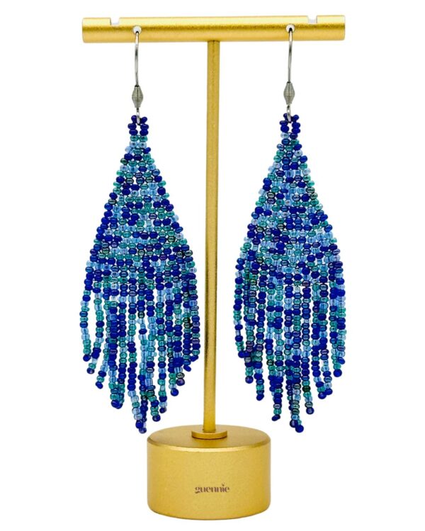 Sapphire Sizzle Silver Hook Fringe Earrings