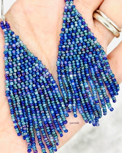 Sapphire Sizzle Silver Hook Fringe Earrings