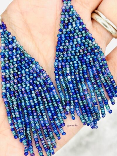 Sapphire Sizzle Silver Hook Fringe Earrings