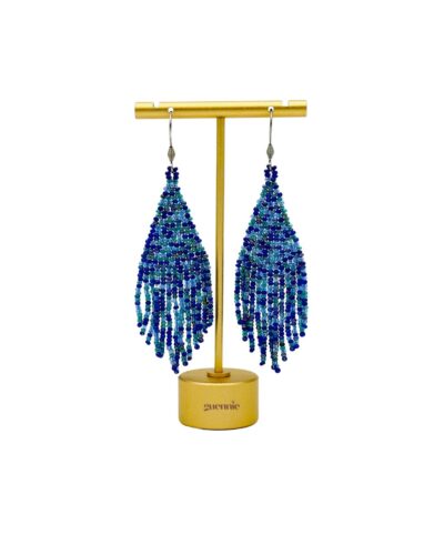 Sapphire Sizzle Silver Hook Fringe Earrings