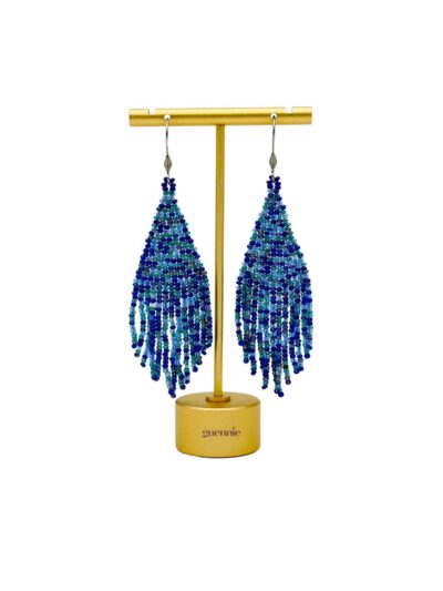Sapphire Sizzle Silver Hook Fringe Earrings