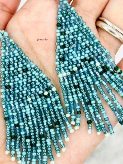 Seafoam Green Silver Hook Fringe Earrings