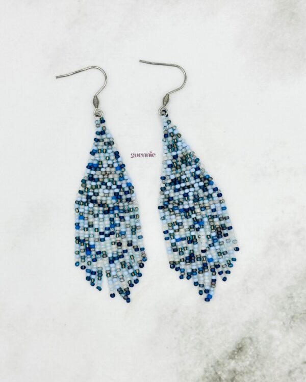 blue denim fringe earrings