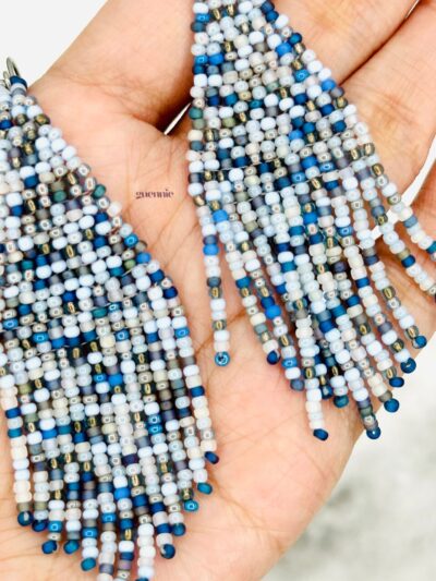 blue denim fringe earrings